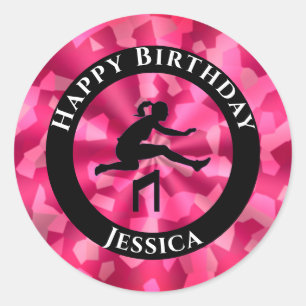Girls Track & Field Pink Camouflage Runder Aufkleber