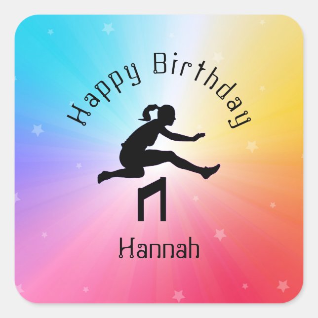 Girls Track & Field Rainbow Stars Quadratischer Aufkleber (Vorderseite)