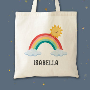 Girls Trendy Whimsical Rainbow Cartoon Kinder Name Tragetasche