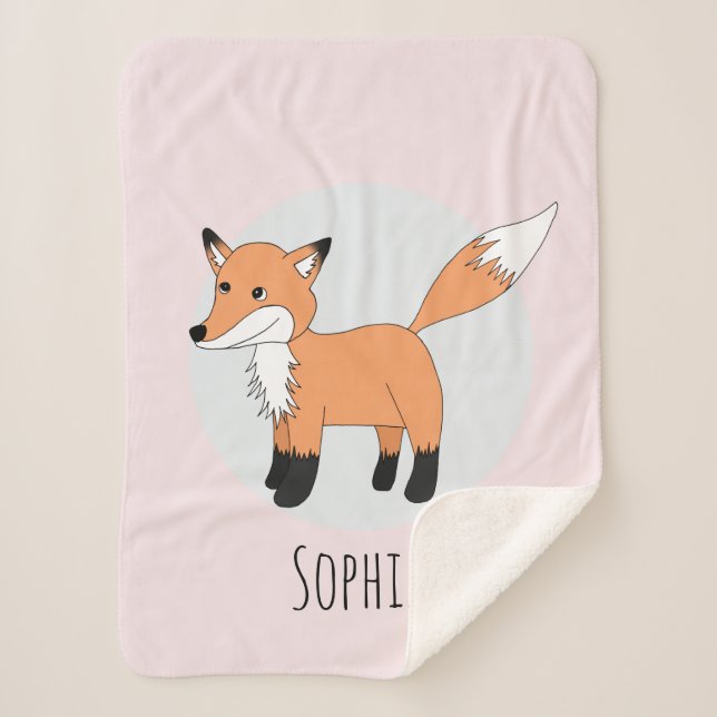 Girls Trendy Woodland Fox und Name Kids Sherpadecke (Vorderseite)