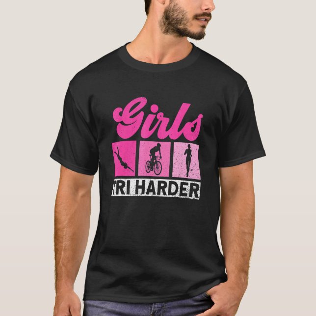 Girls Tri Harder Triathlon Training Triathlete T-Shirt (Vorderseite)