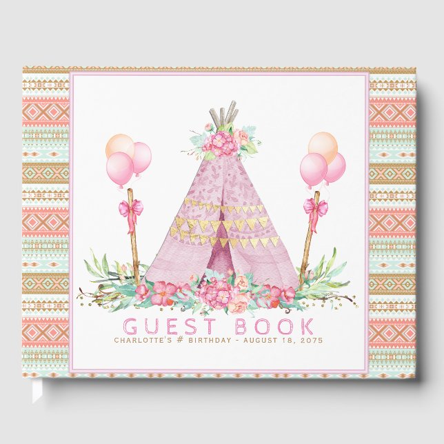 Girls Tribal Teepee Birthday Party Gästebuch (Vorderseite)
