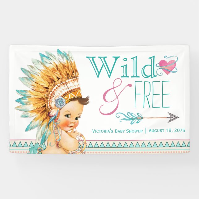 Girls Tribal Wild und kostenlose Boho Baby Dusche Banner (Horizontal)