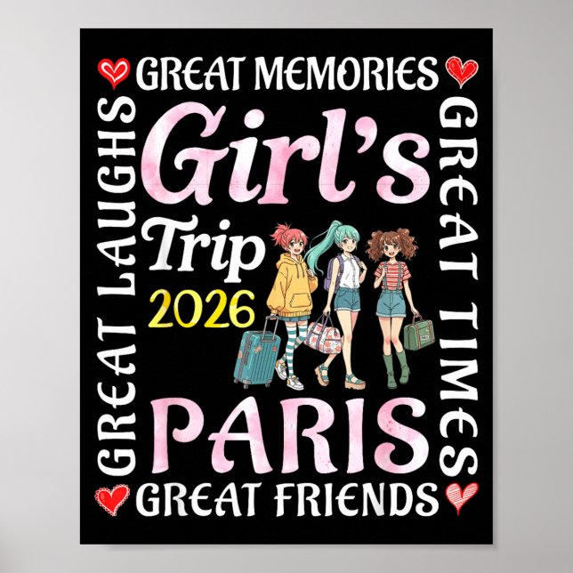 Girls Trip 2026 Paris Great Friends Vacation Trave Poster (Vorne)