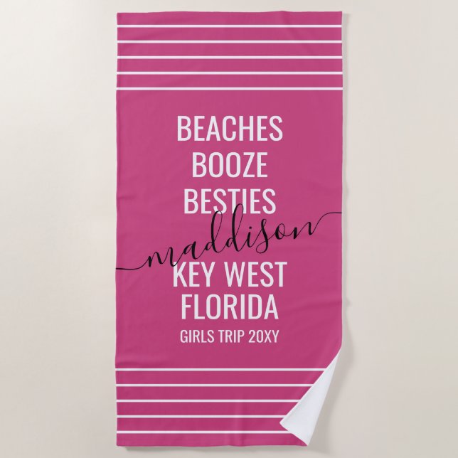 Girls Trip Beach Vacation Magenta Pink Custom Strandtuch (Vorderseite)
