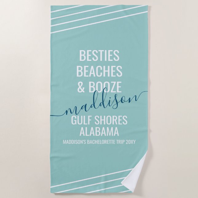 Girls Trip Besties Strände Booze Editable Text Strandtuch (Vorderseite)