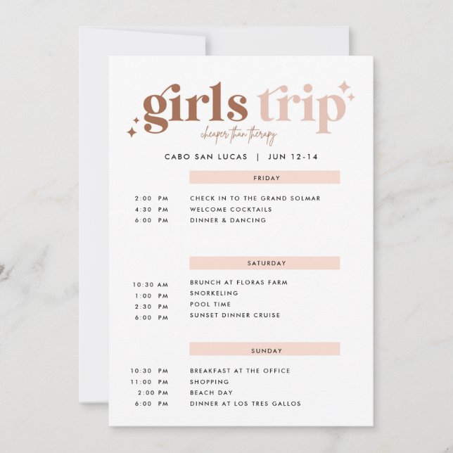Girls Trip billiger als Therapie Itinerary Invitat Einladung (Vorderseite)