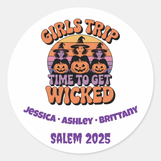 Girls Trip Hexe Halloween Retro Runder Aufkleber (Vorderseite)