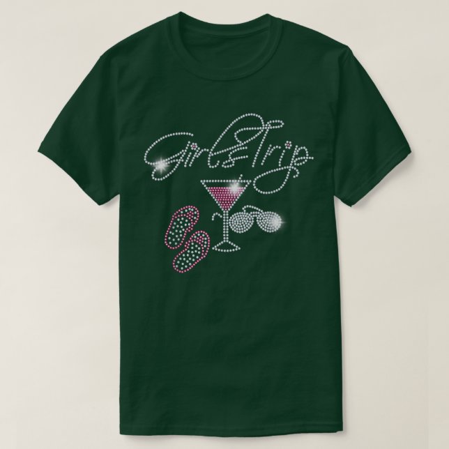 Girls Trip Martini Flip Flops Rhinestone Bling Mom T-Shirt (Design vorne)