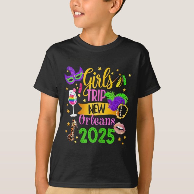 Girls Trip New Orleans 2025 Mardi Gras Mask Beads  T-Shirt (Vorderseite)