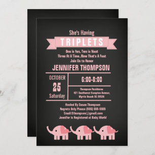 Girls Triplet Elephant Baby Duschbox Einladung