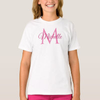 Girls Tshirts Monogram Name White and Pink Trendy