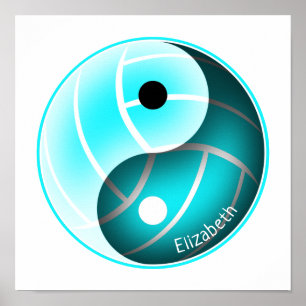 girls turquoise yin yang sports volleyball poster