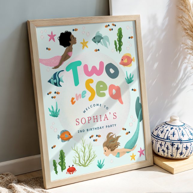 Girls Two the Sea Mermaid Splash Welcome Sign Poster (Von Creator hochgeladen)