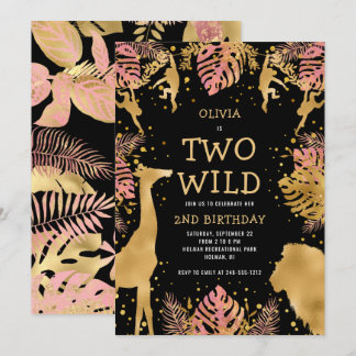 Girls Two Wild 2. Geburtstag Pink Black Safari Einladung