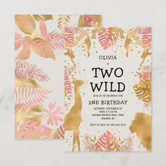 Girls Two Wild 2. Geburtstag Pink Ecru Safari Einladung
