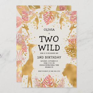 Girls Two Wild 2. Geburtstag Pink Ecru Safari Einladung