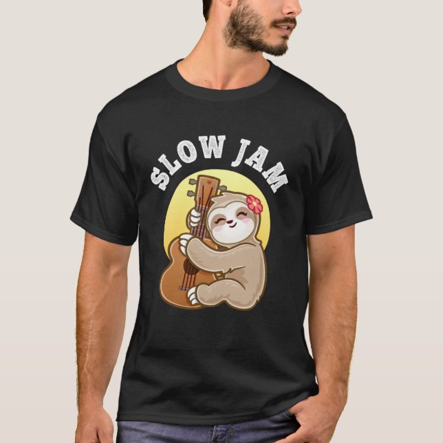 Girls Ukulele Uke Guitar Slow Jam Cute Sloth T-Shirt (Vorderseite)
