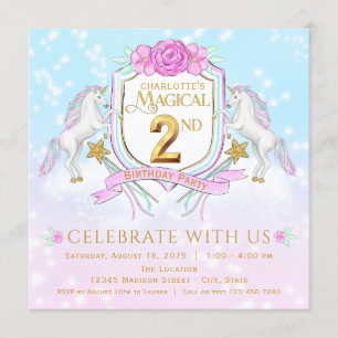 Girls Unicorn 2. Geburtstag Party Einladung