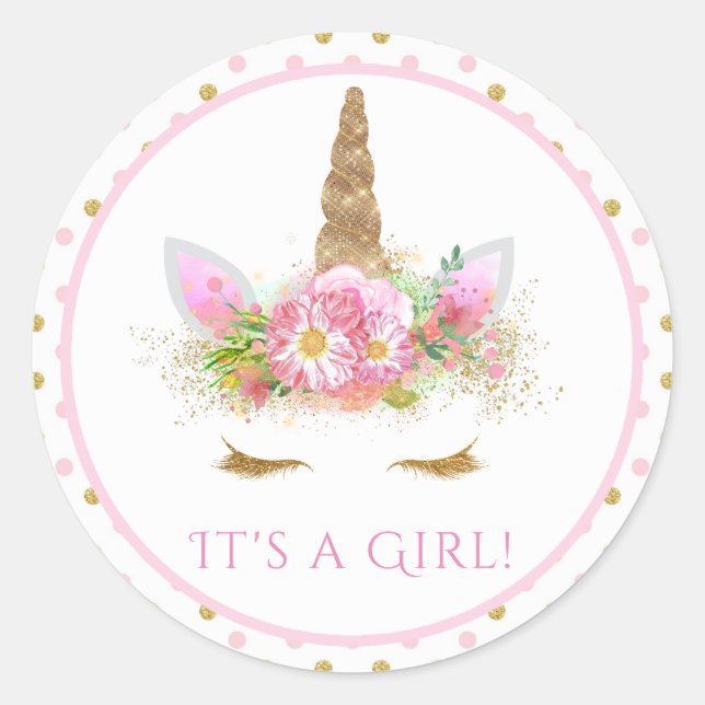 Girls Unicorn Baby Shower Stickers (Vorderseite)