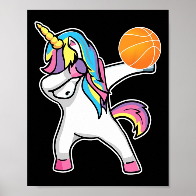 Girls Unicorn Dabbing Basketball Spieler Spaß Ball Poster (Vorne)