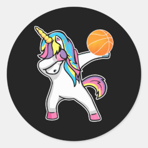 Girls Unicorn Dabbing Basketball Spieler Spaß Ball Runder Aufkleber