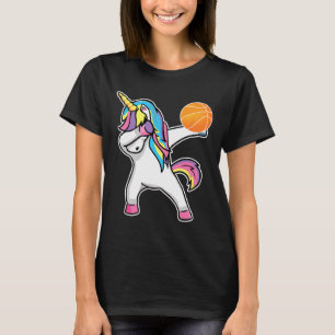 Girls Unicorn Dabbing Bysketbyll Player Fun Bbylle T-Shirt