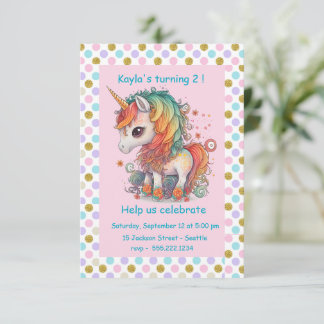 Girls' Unicorn Geburtstagsparty Einladung