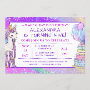 Girl's Unicorn Sparkle Geburtstag Einladung
