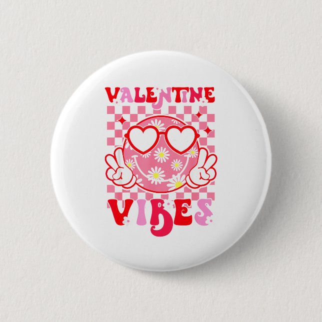 Girls Valentines Day Cute Smile Face Valentine Vib Button (Vorderseite)