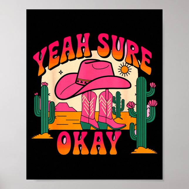 Girls Valentines Day Hearts Yeah Sure Okay Western Poster (Vorne)