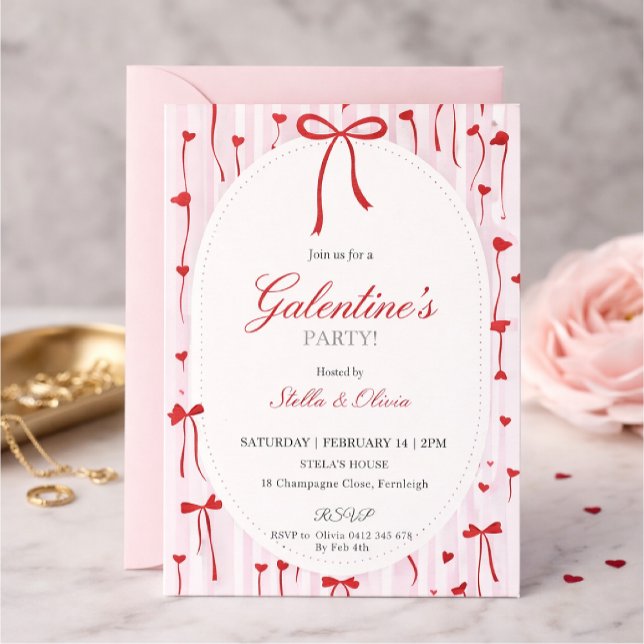 Girls Valentine's Day Invite Pink & Red Einladung (Von Creator hochgeladen)