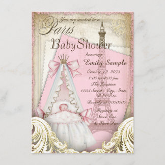 Girls Vintag Paris Baby Dusche Einladung