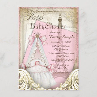 Girls Vintag Paris Baby Dusche Einladung