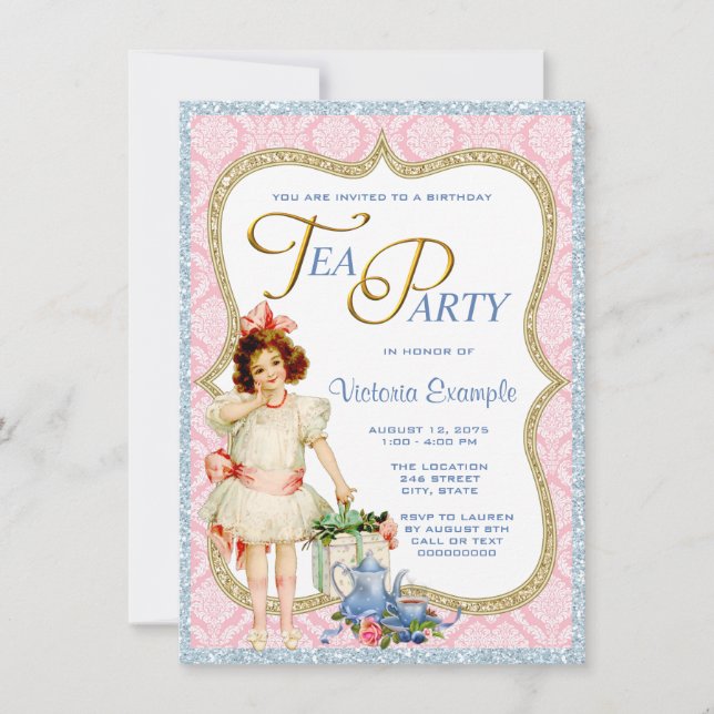 Girls Vintag Tee Party Einladung (Vorderseite)
