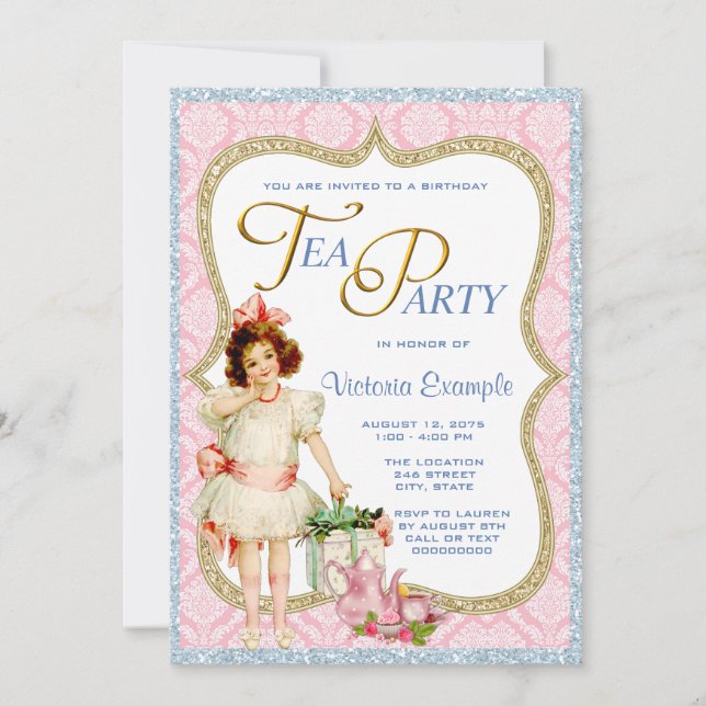 Girls Vintag Tee Party Einladung (Vorderseite)