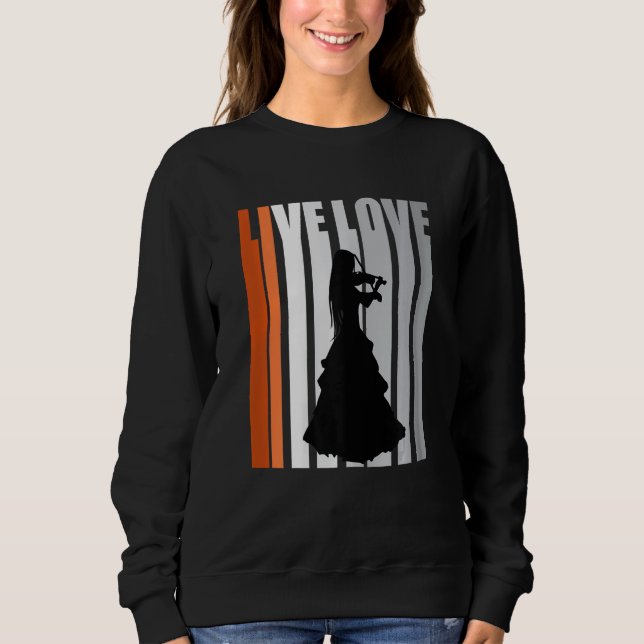 Girls Violin Motivational Orange Orchestra Distres Sweatshirt (Vorderseite)