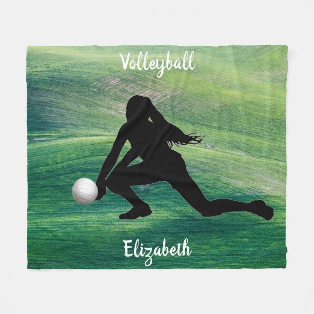 Girls Volleyball auf der grünen Fleece Blanket (Vorderseite (Horizontal))