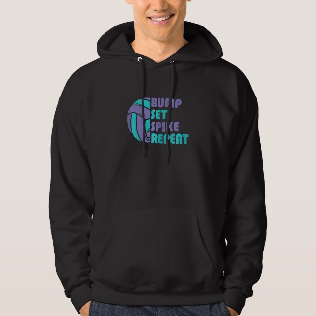 Girls Volleyball Bump Set Spike Repeat Turquoise P Hoodie (Vorderseite)