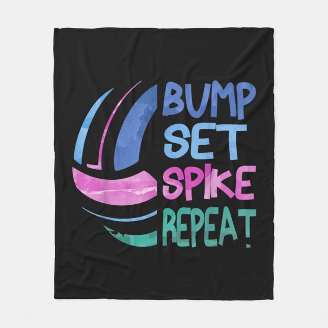 Girls Volleyball Bump Set Spike Wiederholung Blau  Fleecedecke (Vorderseite)