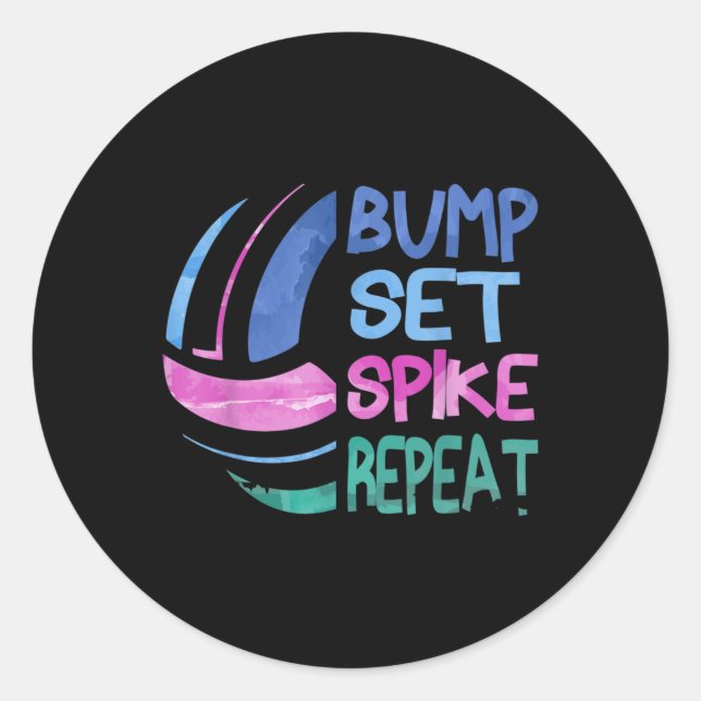 Girls Volleyball Bump Set Spike Wiederholung Blau  Runder Aufkleber (Vorderseite)