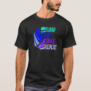 Girls Volleyball Bump Set Spike Wiederholung Blau T-Shirt