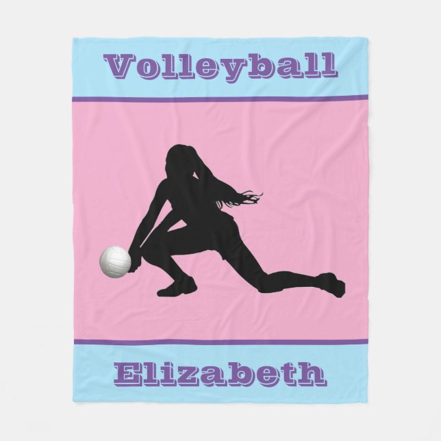 Girl's Volleyball Pink, blau, Lila Fleecedecke (Vorderseite)