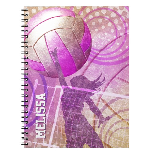 Girls Volleyball Player Pink Lila Notizblock (Vorderseite)