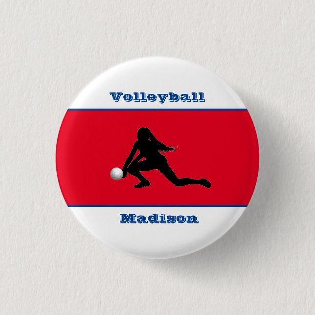 Girls Volleyball Red White Blue Patriotic Button (Vorderseite)