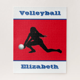 Girls Volleyball Red White Jigsaw Puzzle