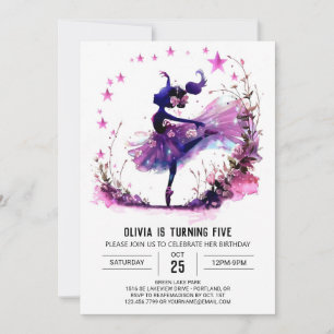 Girl's Watercolor Ballerina Geburtstag Einladung