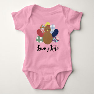 Girls Watercolor Kariert Floral Turkey Baby Strampler
