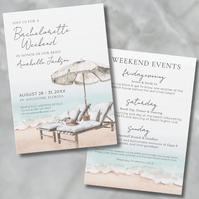 Girls Weekend Beach Junggeselinnen-Abschied Einladung (Elegant Girls Weekend Beach Bachelorette Party Invitation)