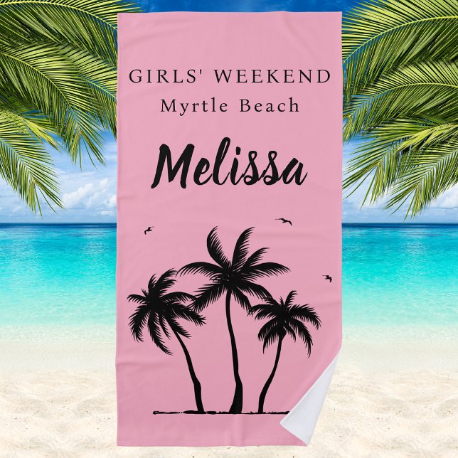 Girls Weekend Blush Pink Palm Tree Beach Handtuch (Von Creator hochgeladen)